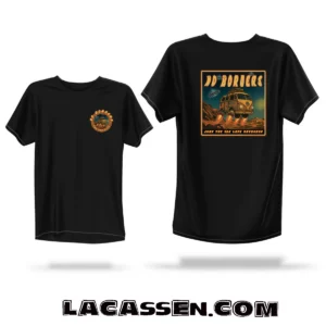 Exemple de T-shirt “NO BORDERS” par LACASSEN – design rétrofiction inspiré du Combi Volkswagen, vanlife et spacevan, impression DIY ou via plateformes.