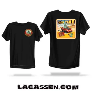 Exemple de t-shirt noir avec design rétro Funky Time Zone 51 Tours imprimé à l’avant et au dos