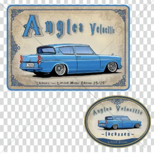 Design Anglia Velocitis 1962 low rider bleu style vintage magique, pack design DIY Lacassen édition limitée