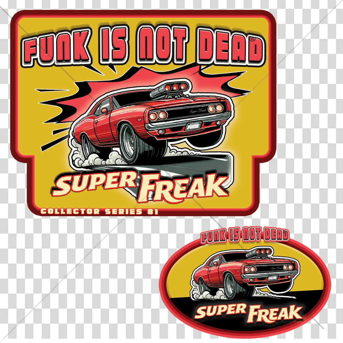 Design t-shirt Super Freak 81 muscle car vintage funk style drag années 70/ 80