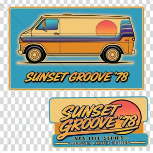 Design t-shirt vintage van sunset groove 78 style retro van life illustration