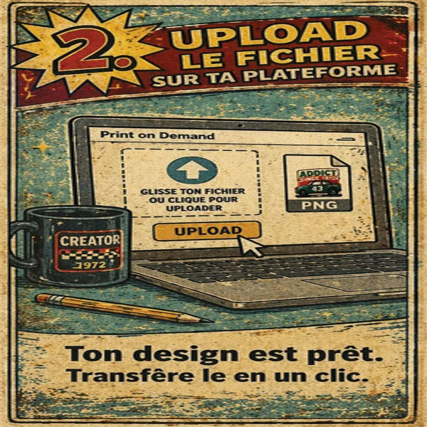 Upload design t-shirt PNG 4000x4000 sur plateforme print on demand étape 2 création t-shirt POD