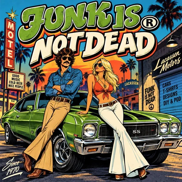 Funk Is Not Dead – design T-shirt vintage années 70 et muscle car