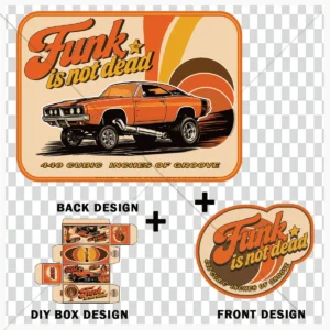 Pack Street Freak ’69 Funk Is Not Dead avec design T-shirt muscle car avant et dos et box collector DIY.